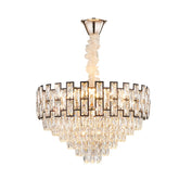 Wide Nickel Tapered Ceiling Chandelier with Crystal Block Accents - Modern 6/10 Heads Ceiling Light (16"/19.5")